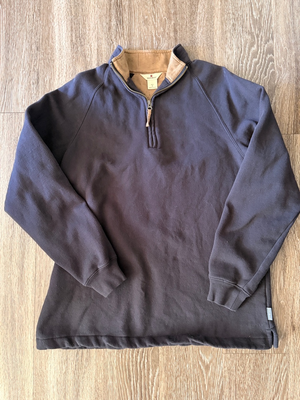Woolrich Men's Half-Zip Sweater in Dark Brown with Tan Collar